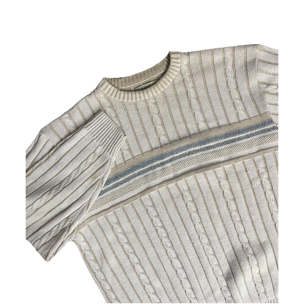 Vintage Munsingwear Sweater Mens Size XL  Beige Blue 90's Y2K Cable Knit Crew